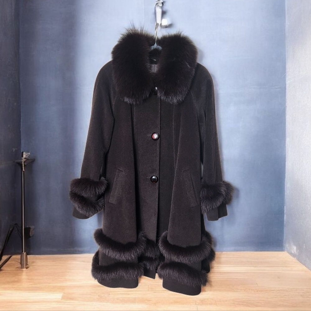 Belle Fare Cashmere Wool Coat w/ Fox Fur Trim